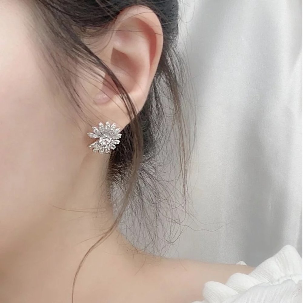 Certified 1ct. t.w. Diamond Flower Earrings 18k White Gold over Italian Silver - Picture 6 of 16